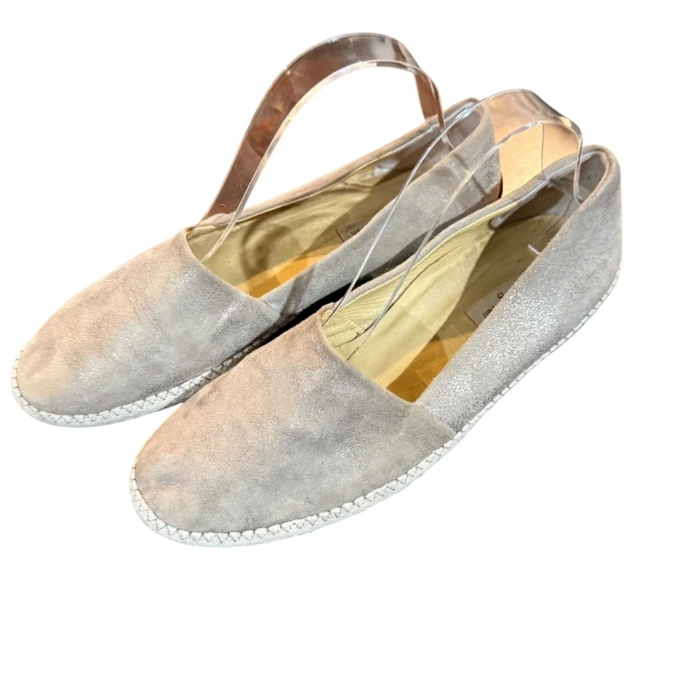 Paul Green Women's Beige Suede‎ Metallic Accent Espadrille Flats Shoes Size 10